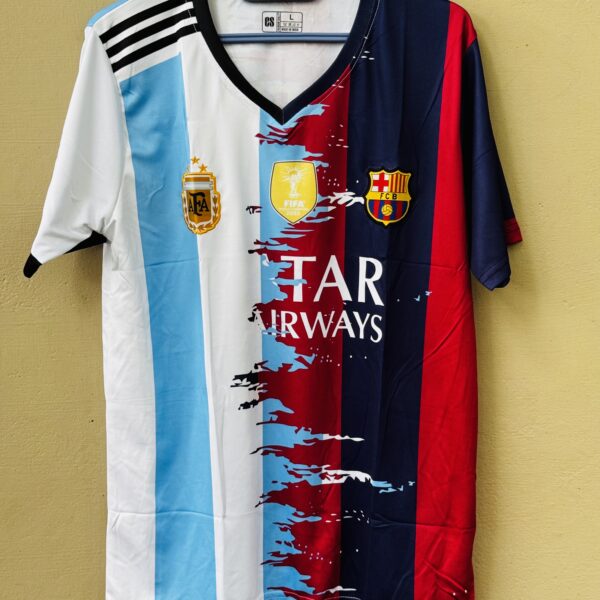 BARCELONA AND ARJENTINA MIXED MESSI EMBROIDERY V-NECK